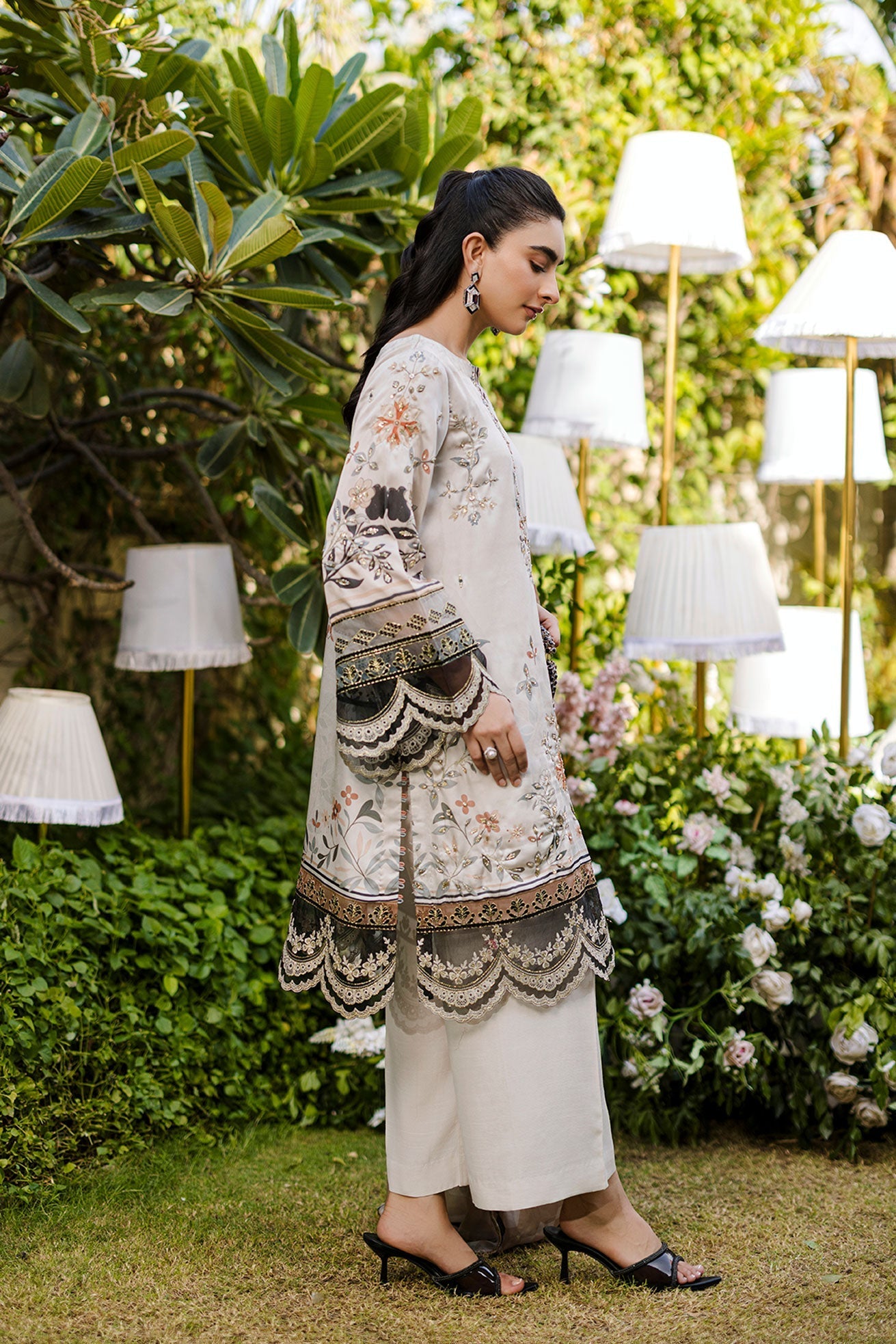 Dhanak | Silk Pret | Silk Tunic - 2PCS HAND EMBELLISHED SHIRT WITH TROUSER- BEIGE - House Of Hania