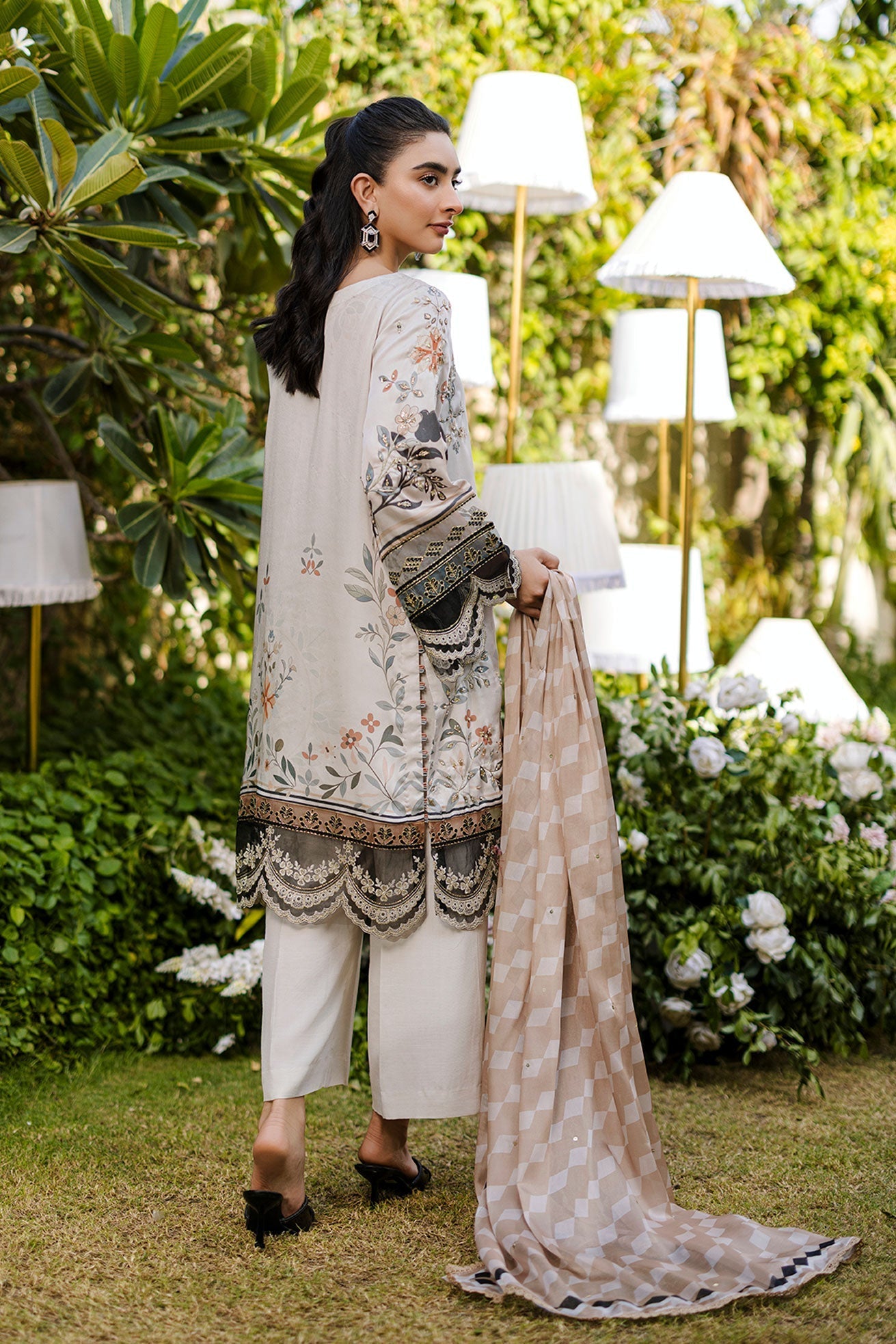 Dhanak | Silk Pret | Silk Tunic - 2PCS HAND EMBELLISHED SHIRT WITH TROUSER- BEIGE - House Of Hania