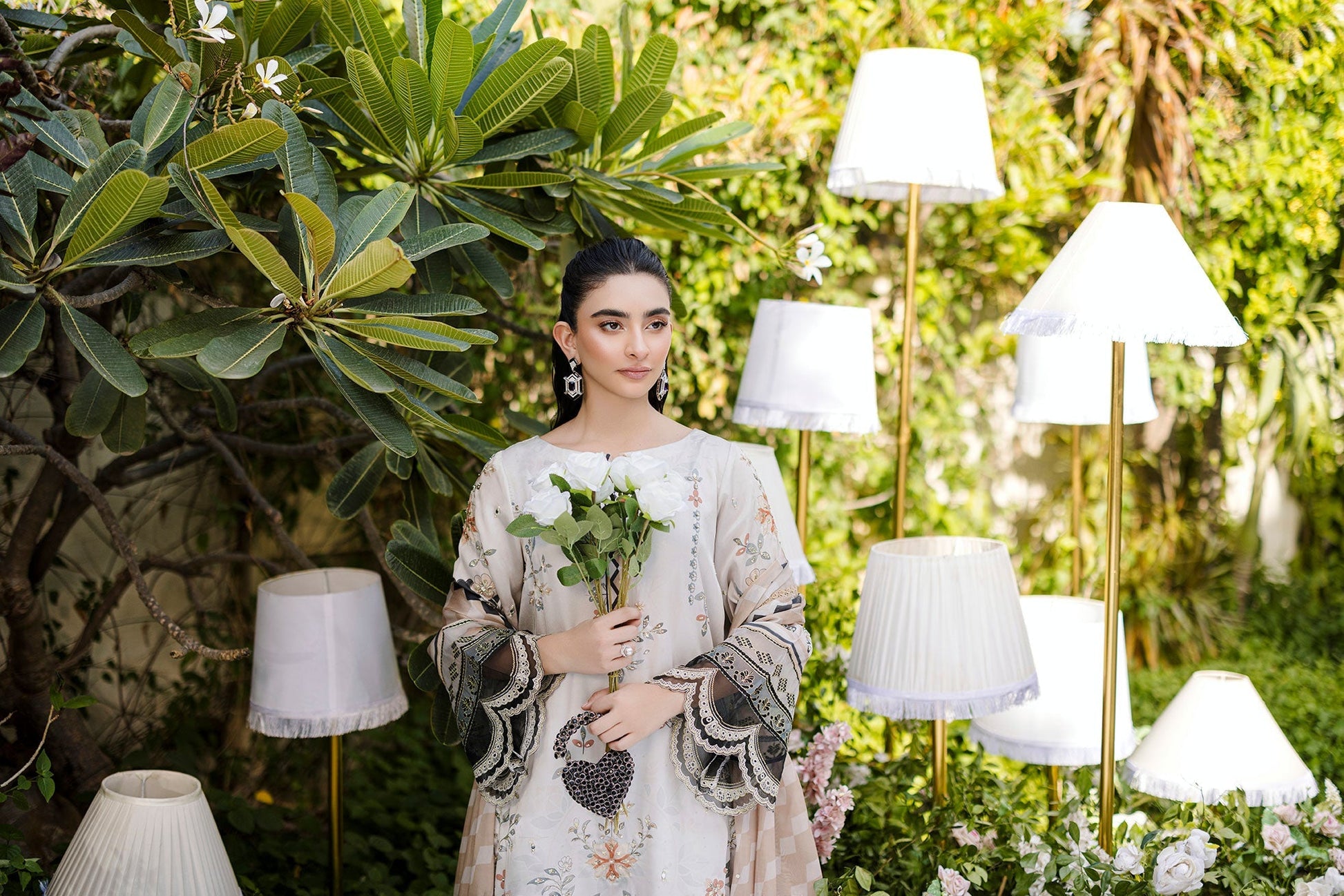 Dhanak | Silk Pret | Silk Tunic - 2PCS HAND EMBELLISHED SHIRT WITH TROUSER- BEIGE - House Of Hania