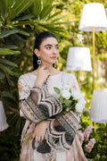 Dhanak | Silk Pret | Silk Tunic - 2PCS HAND EMBELLISHED SHIRT WITH TROUSER- BEIGE - House Of Hania