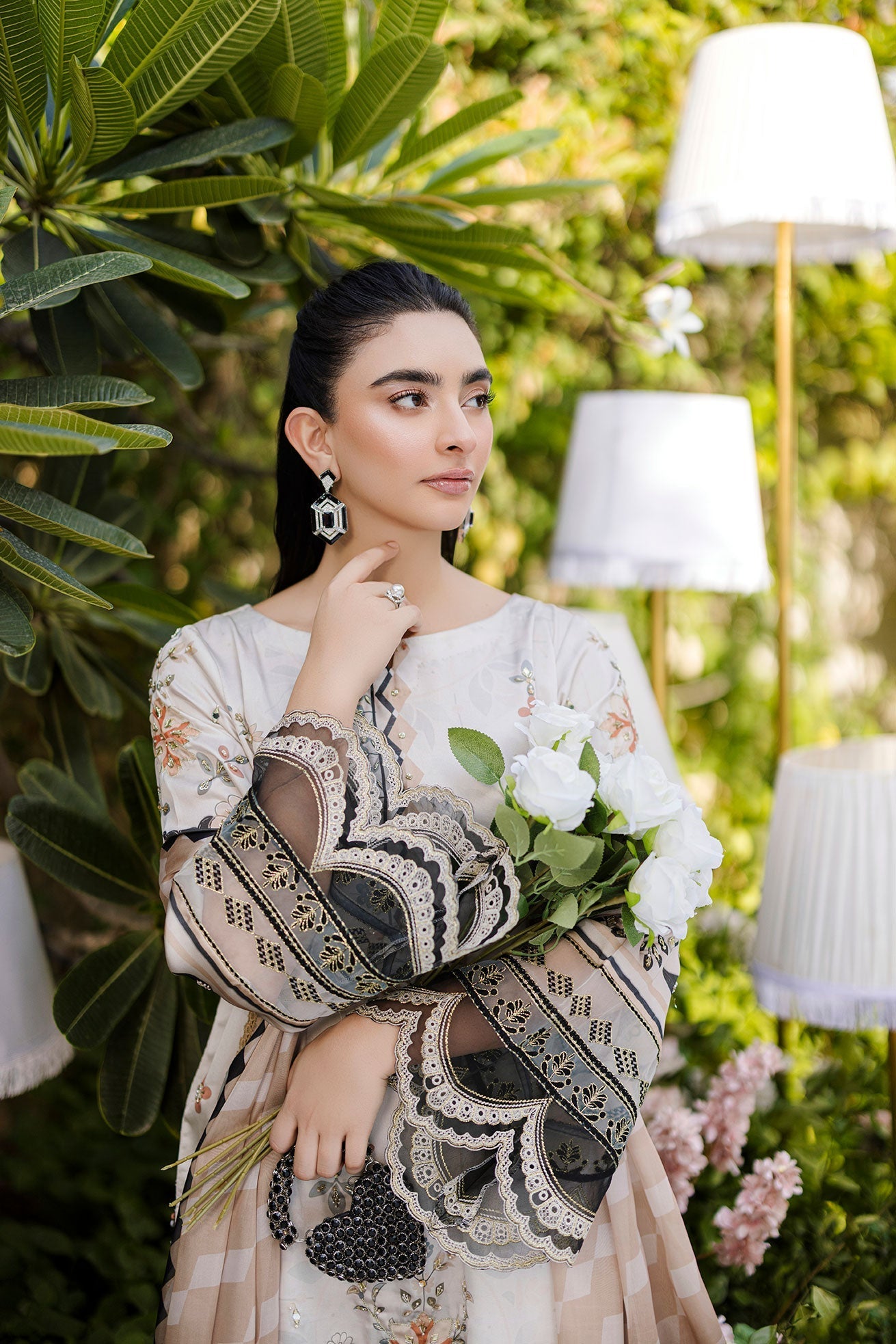Dhanak | Silk Pret | Silk Tunic - 2PCS HAND EMBELLISHED SHIRT WITH TROUSER- BEIGE - House Of Hania