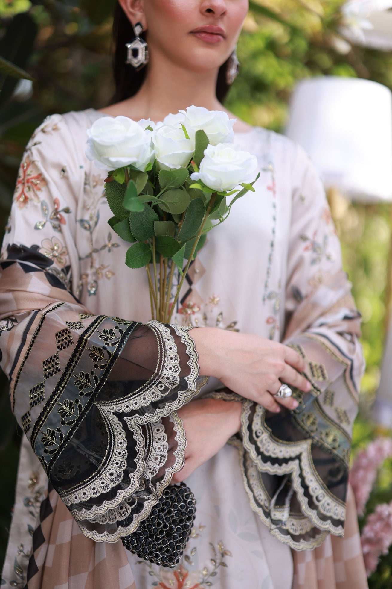 Dhanak | Silk Pret | Silk Tunic - 2PCS HAND EMBELLISHED SHIRT WITH TROUSER- BEIGE - House Of Hania