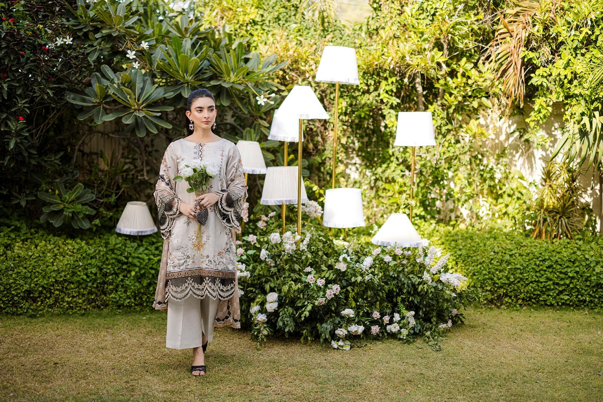 Dhanak | Silk Pret | Silk Tunic - 2PCS HAND EMBELLISHED SHIRT WITH TROUSER- BEIGE - House Of Hania