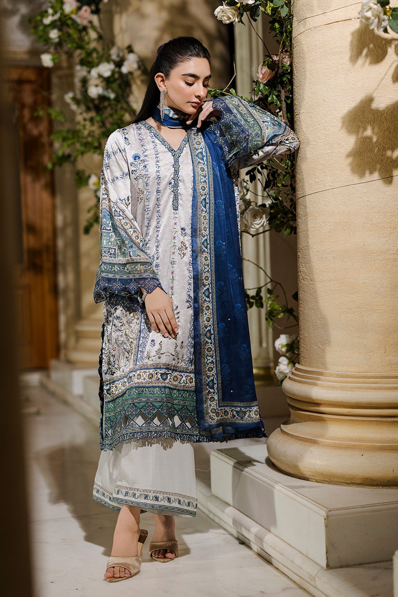Dhanak | Silk Pret | Silk Tunic - 2PCS HAND EMBELLISHED SHIRT WITH TROUSER- GREY - House Of Hania