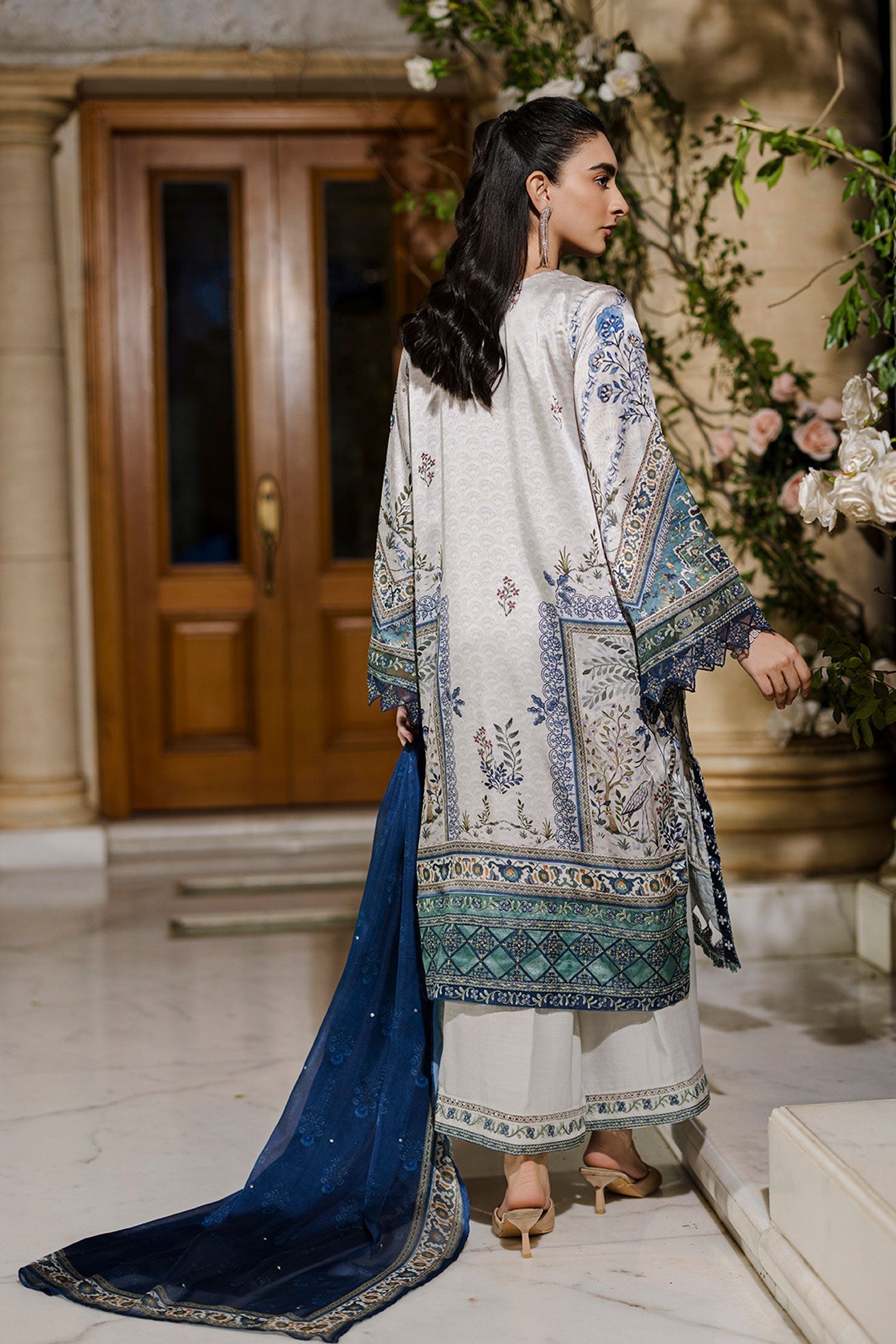 Dhanak | Silk Pret | Silk Tunic - 2PCS HAND EMBELLISHED SHIRT WITH TROUSER- GREY - House Of Hania