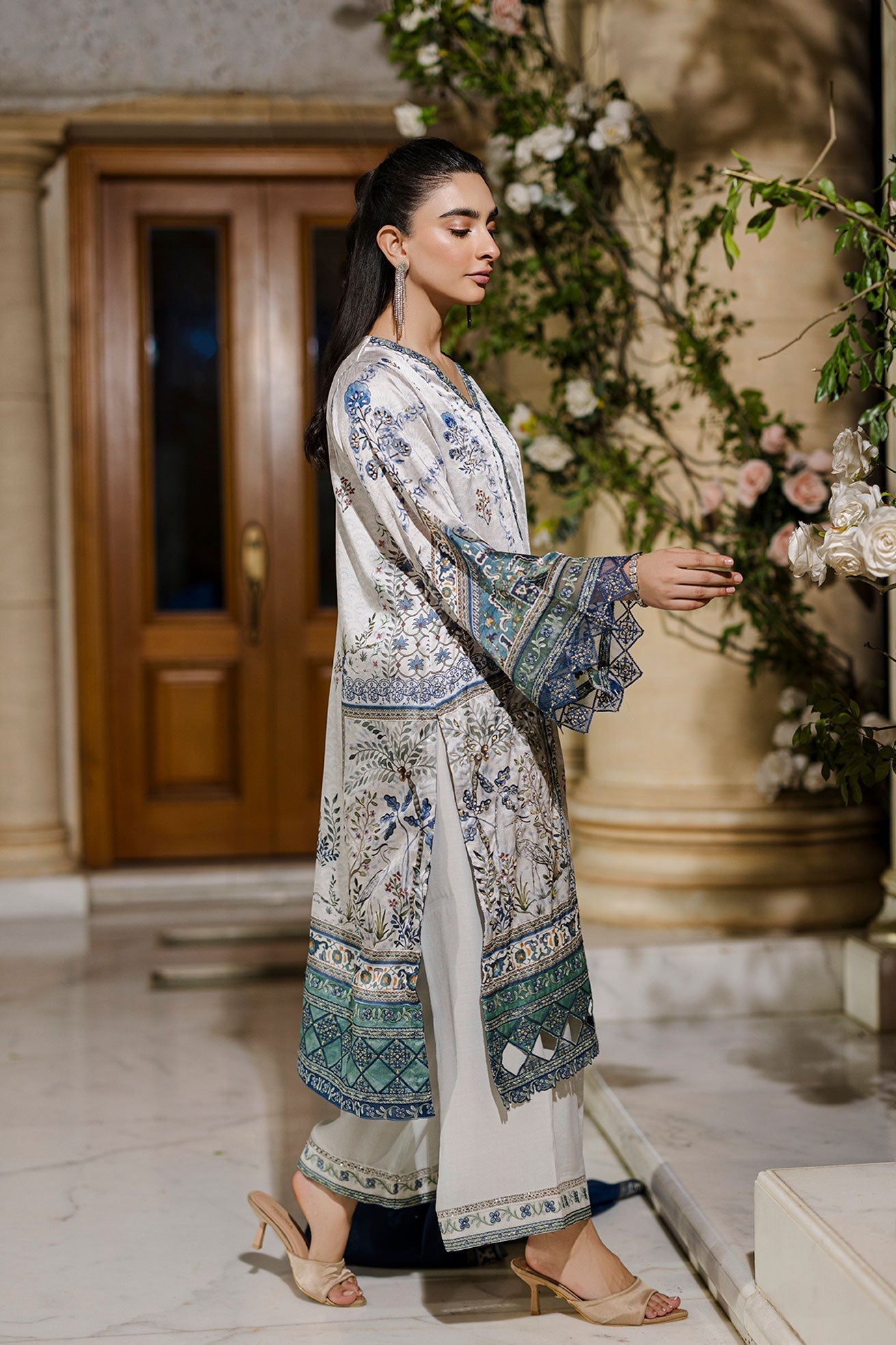 Dhanak | Silk Pret | Silk Tunic - 2PCS HAND EMBELLISHED SHIRT WITH TROUSER- GREY - House Of Hania
