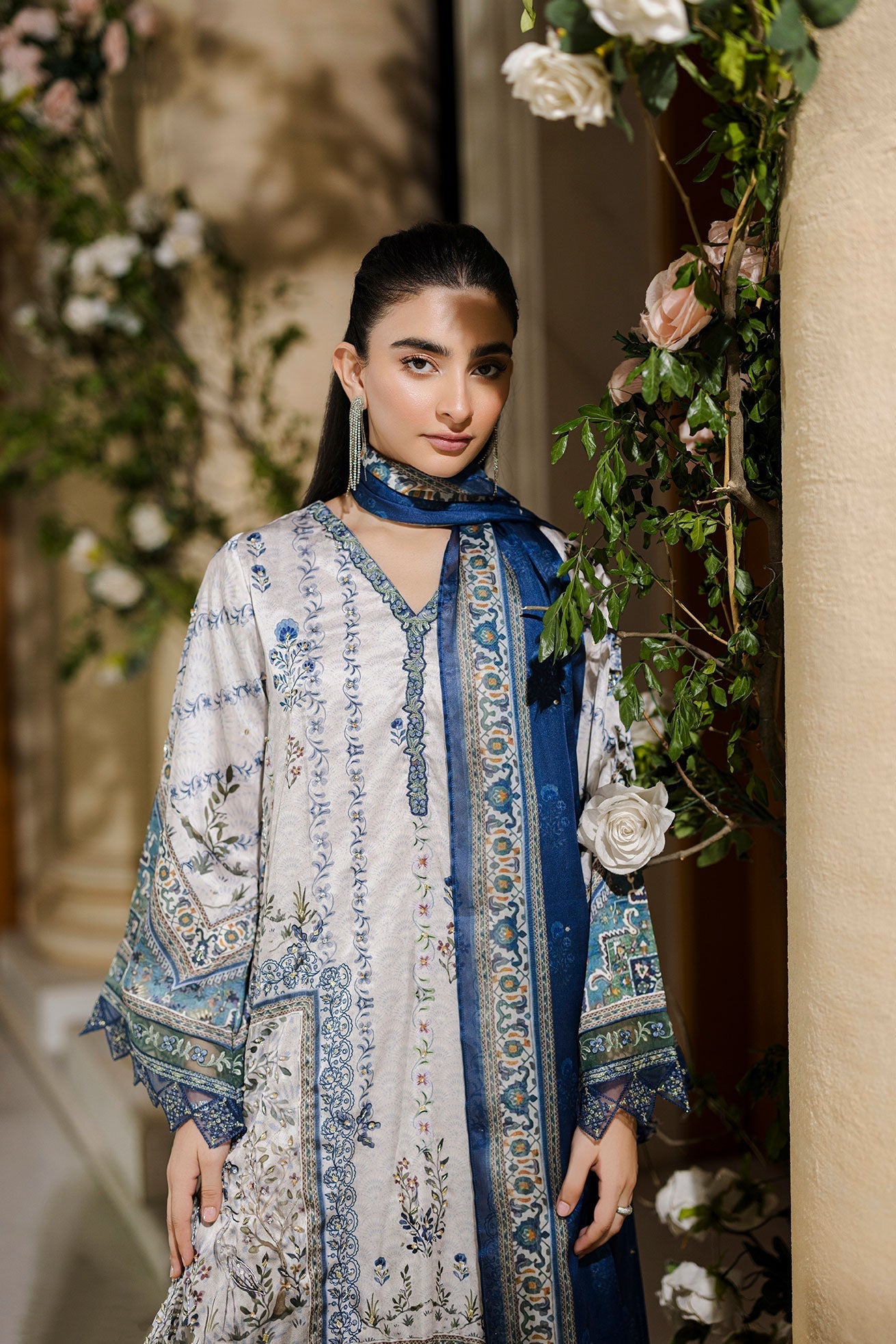 Dhanak | Silk Pret | Silk Tunic - 2PCS HAND EMBELLISHED SHIRT WITH TROUSER- GREY - House Of Hania
