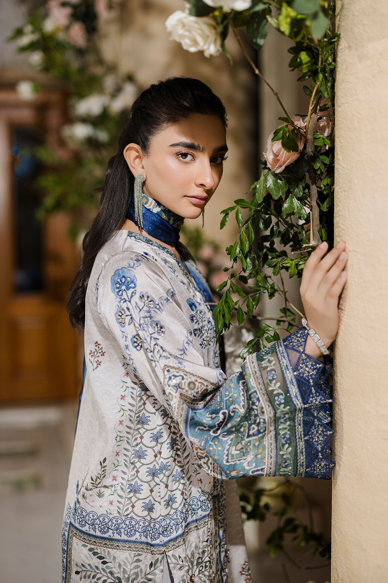 Dhanak | Silk Pret | Silk Tunic - 2PCS HAND EMBELLISHED SHIRT WITH TROUSER- GREY - House Of Hania