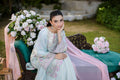 Dhanak | Silk Pret | Silk Tunic - 2PCS HAND EMBELLISHED SHIRT WITH TROUSER- L-GREEN - House Of Hania