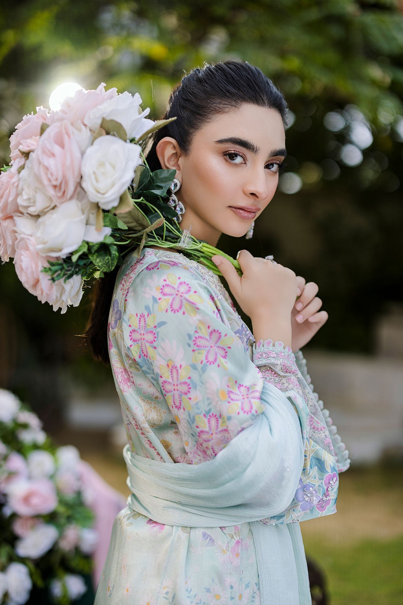 Dhanak | Silk Pret | Silk Tunic - 2PCS HAND EMBELLISHED SHIRT WITH TROUSER- L-GREEN - House Of Hania