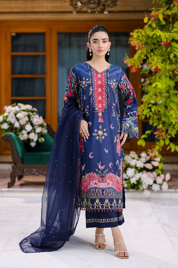 Dhanak | Silk Pret | Silk Tunic - 2PCS HAND EMBELLISHED SHIRT WITH TROUSER- NAVY BLUE - House Of Hania