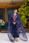Dhanak | Silk Pret | Silk Tunic - 2PCS HAND EMBELLISHED SHIRT WITH TROUSER- NAVY BLUE - House Of Hania