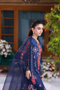 Dhanak | Silk Pret | Silk Tunic - 2PCS HAND EMBELLISHED SHIRT WITH TROUSER- NAVY BLUE - House Of Hania