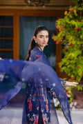 Dhanak | Silk Pret | Silk Tunic - 2PCS HAND EMBELLISHED SHIRT WITH TROUSER- NAVY BLUE - House Of Hania