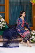 Dhanak | Silk Pret | Silk Tunic - 2PCS HAND EMBELLISHED SHIRT WITH TROUSER- NAVY BLUE - House Of Hania