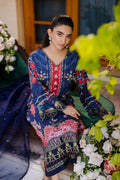 Dhanak | Silk Pret | Silk Tunic - 2PCS HAND EMBELLISHED SHIRT WITH TROUSER- NAVY BLUE - House Of Hania