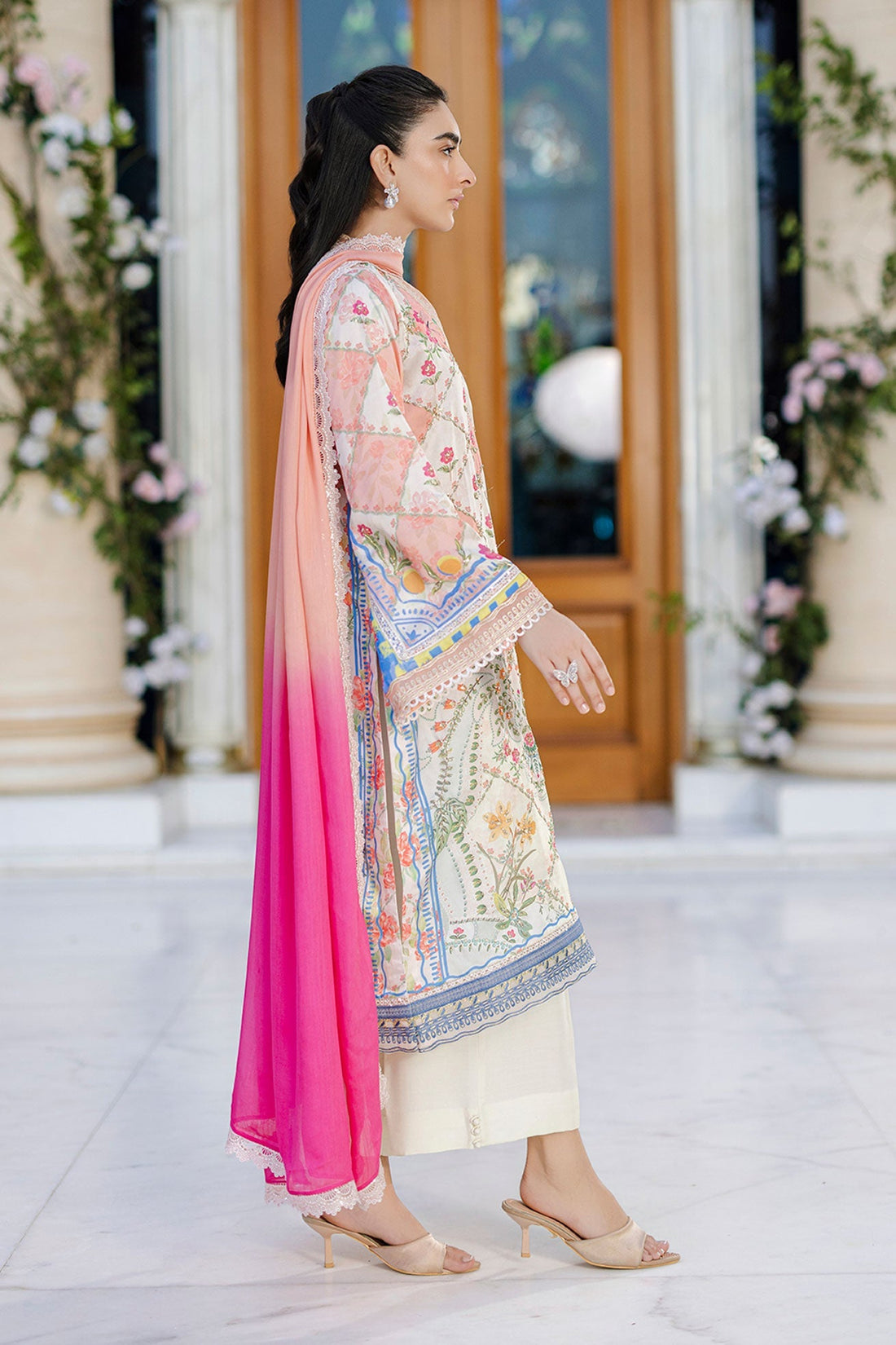 Dhanak | Silk Pret | Silk Tunic - 2PCS HAND EMBELLISHED SHIRT WITH TROUSER- ORANGE - House Of Hania