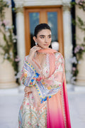 Dhanak | Silk Pret | Silk Tunic - 2PCS HAND EMBELLISHED SHIRT WITH TROUSER- ORANGE - House Of Hania