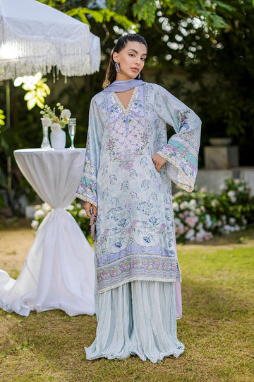 Dhanak | Silk Pret | Silk Tunic - 2PCS HAND EMBELLISHED SHIRT WITH TROUSER- SKY BLUE - House Of Hania