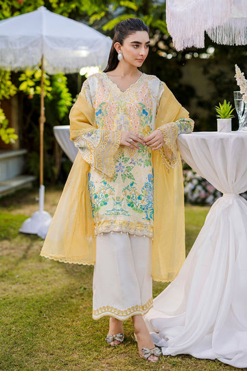 Dhanak | Silk Pret | Silk Tunic - 2PCS HAND EMBELLISHED SHIRT WITH TROUSER- YELLOW - House Of Hania