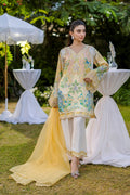 Dhanak | Silk Pret | Silk Tunic - 2PCS HAND EMBELLISHED SHIRT WITH TROUSER- YELLOW - House Of Hania