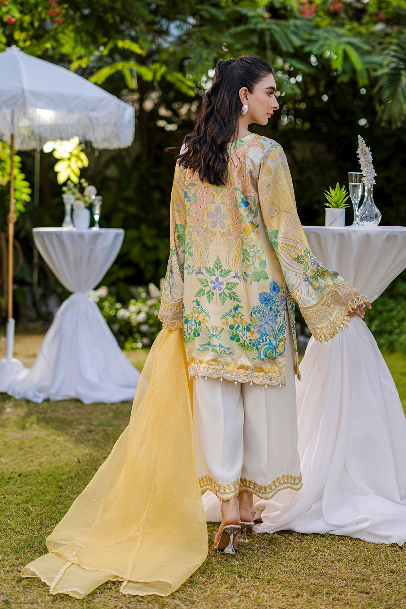Dhanak | Silk Pret | Silk Tunic - 2PCS HAND EMBELLISHED SHIRT WITH TROUSER- YELLOW - House Of Hania