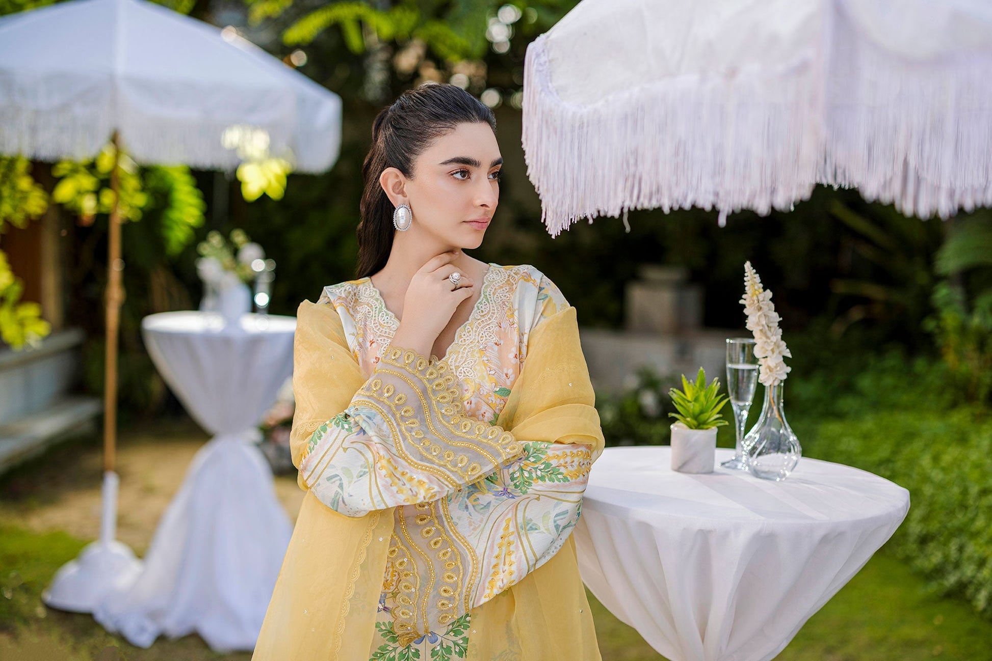Dhanak | Silk Pret | Silk Tunic - 2PCS HAND EMBELLISHED SHIRT WITH TROUSER- YELLOW - House Of Hania