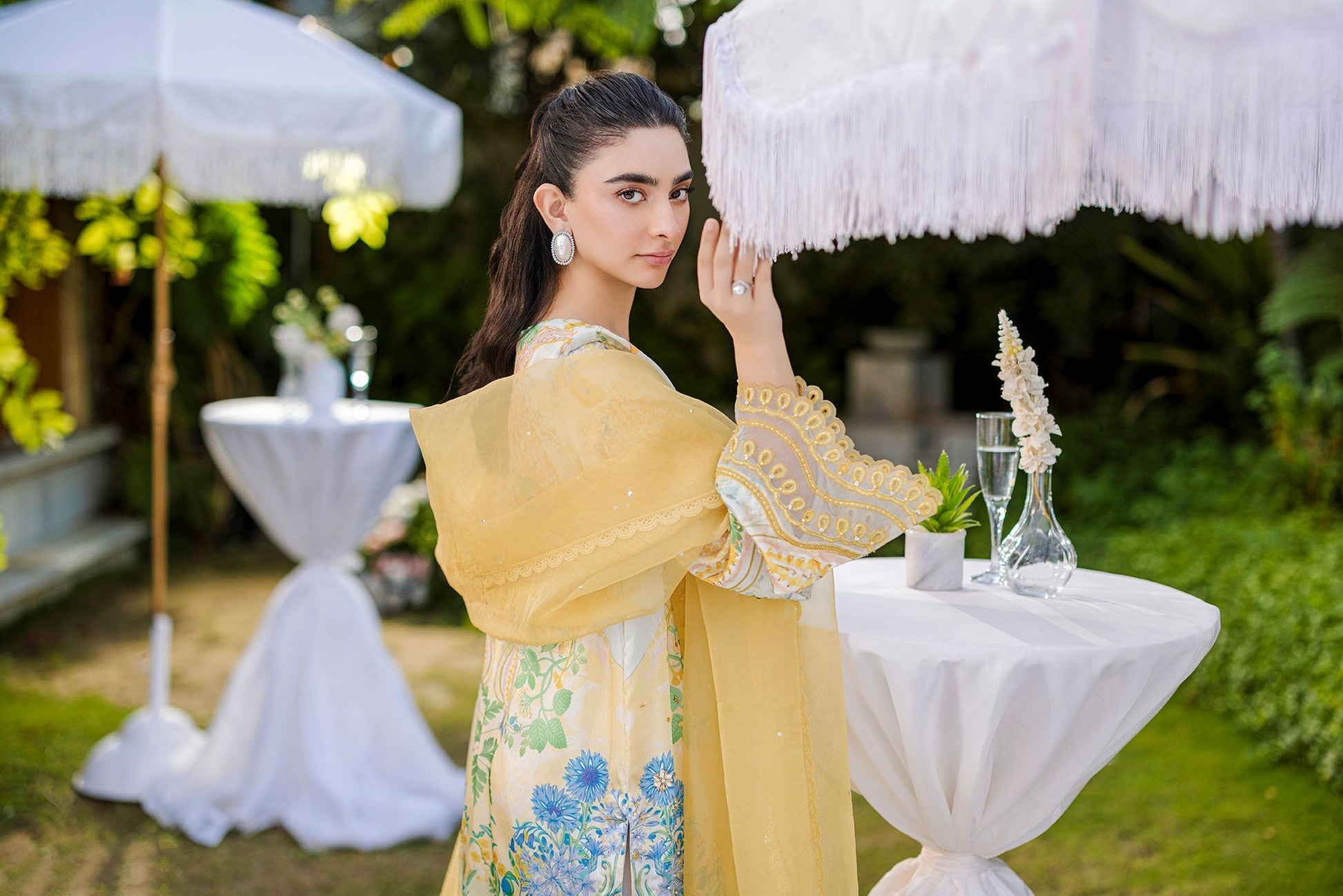 Dhanak | Silk Pret | Silk Tunic - 2PCS HAND EMBELLISHED SHIRT WITH TROUSER- YELLOW - House Of Hania