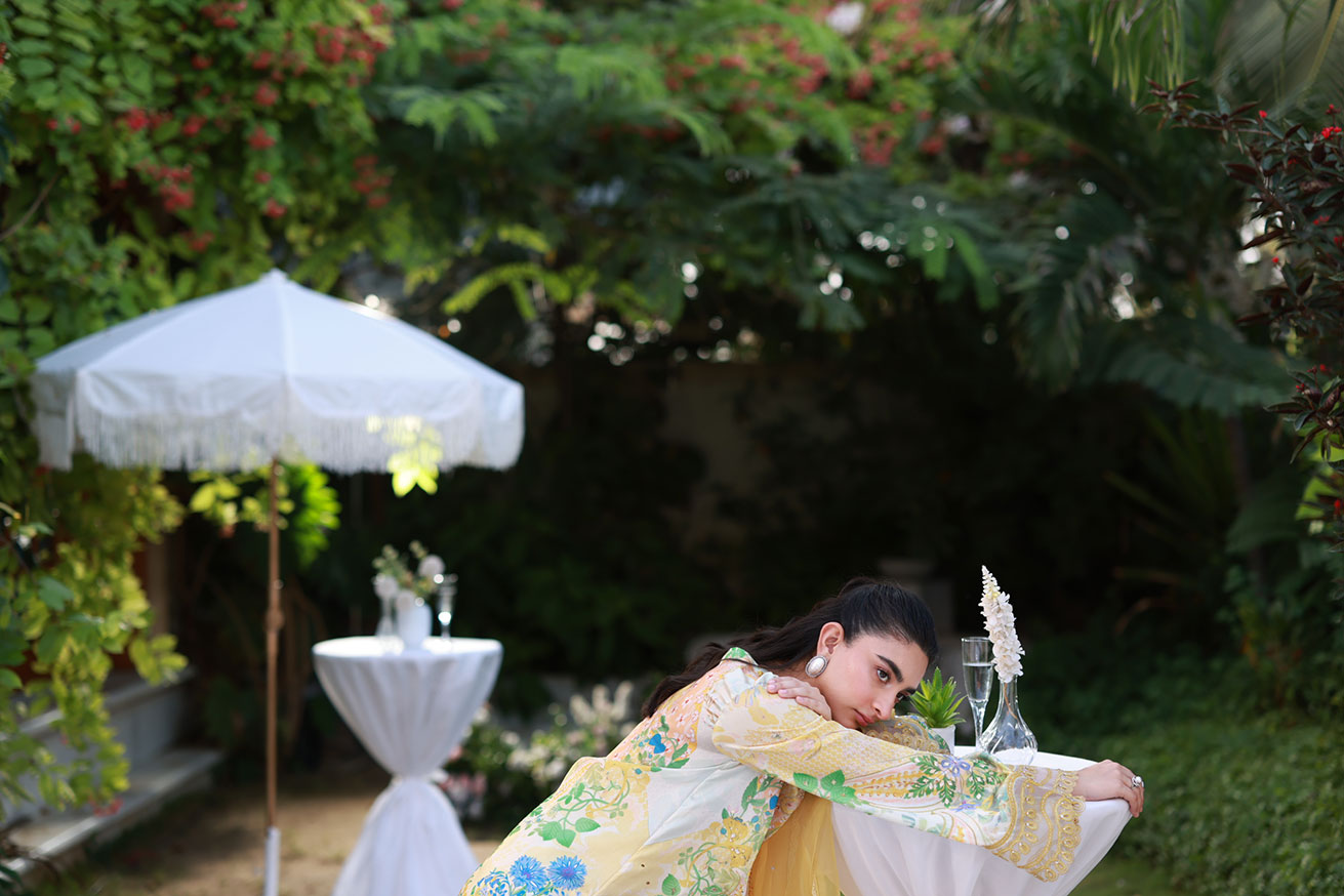 Dhanak | Silk Pret | Silk Tunic - 2PCS HAND EMBELLISHED SHIRT WITH TROUSER- YELLOW - House Of Hania