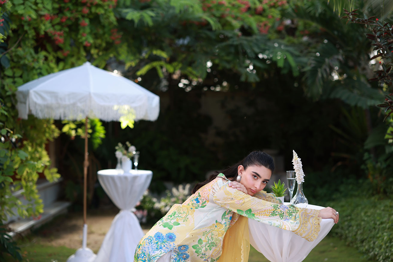 Dhanak | Silk Pret | Silk Tunic - 2PCS HAND EMBELLISHED SHIRT WITH TROUSER- YELLOW - House Of Hania