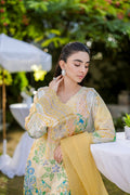 Dhanak | Silk Pret | Silk Tunic - 2PCS HAND EMBELLISHED SHIRT WITH TROUSER- YELLOW - House Of Hania