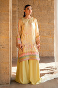 Dhanak | Silk Pret | YELLOW 2PCS HAND EMBELLISHED KURTA WITH TROUSER - House Of Hania