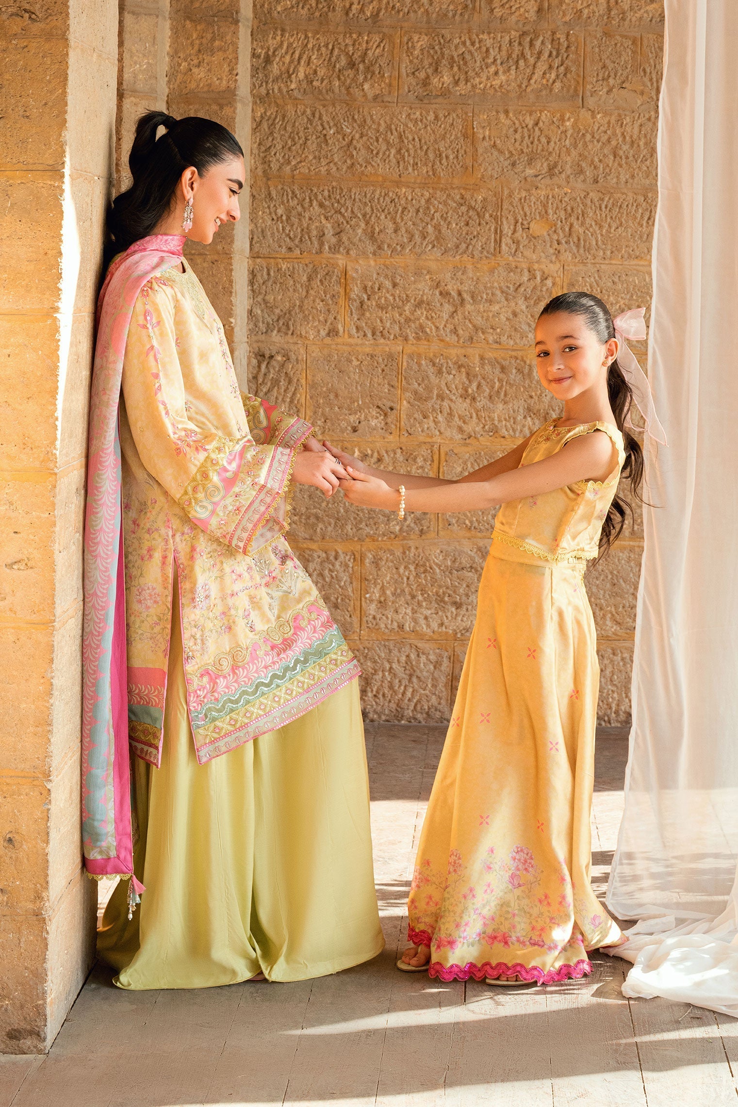 Dhanak | Silk Pret | YELLOW 2PCS HAND EMBELLISHED KURTA WITH TROUSER - House Of Hania