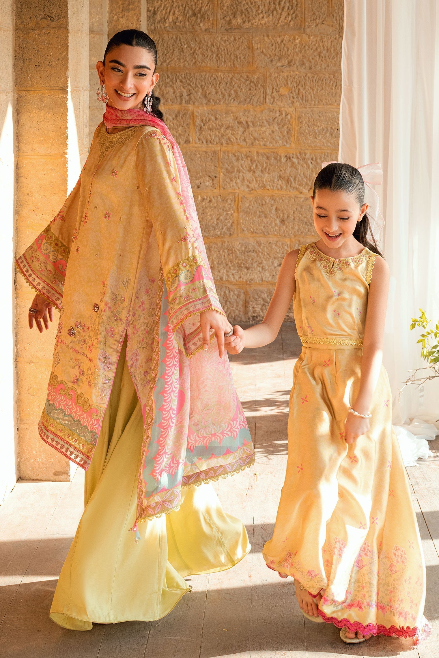 Dhanak | Silk Pret | YELLOW 2PCS HAND EMBELLISHED KURTA WITH TROUSER - House Of Hania