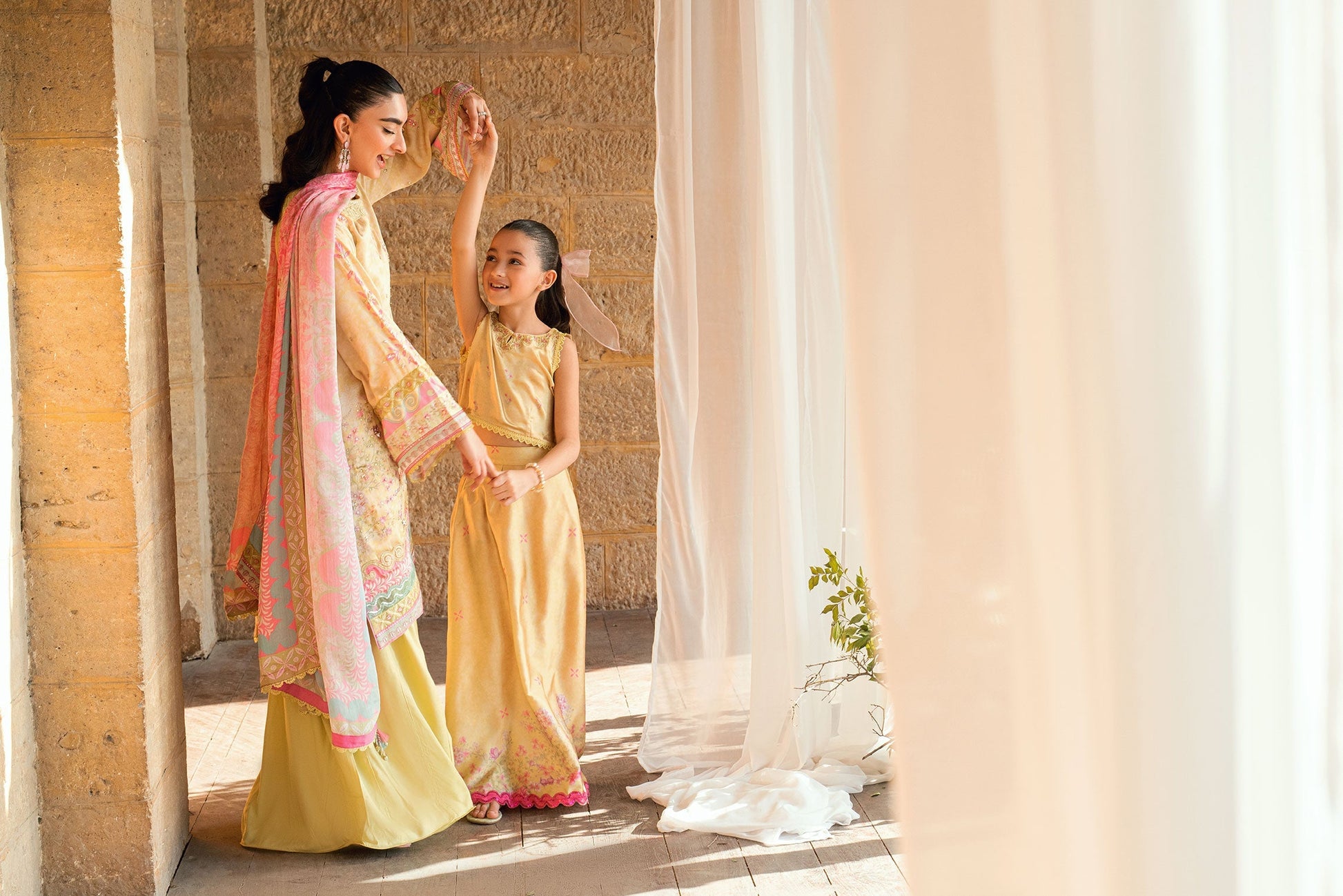Dhanak | Silk Pret | YELLOW 2PCS HAND EMBELLISHED KURTA WITH TROUSER - House Of Hania