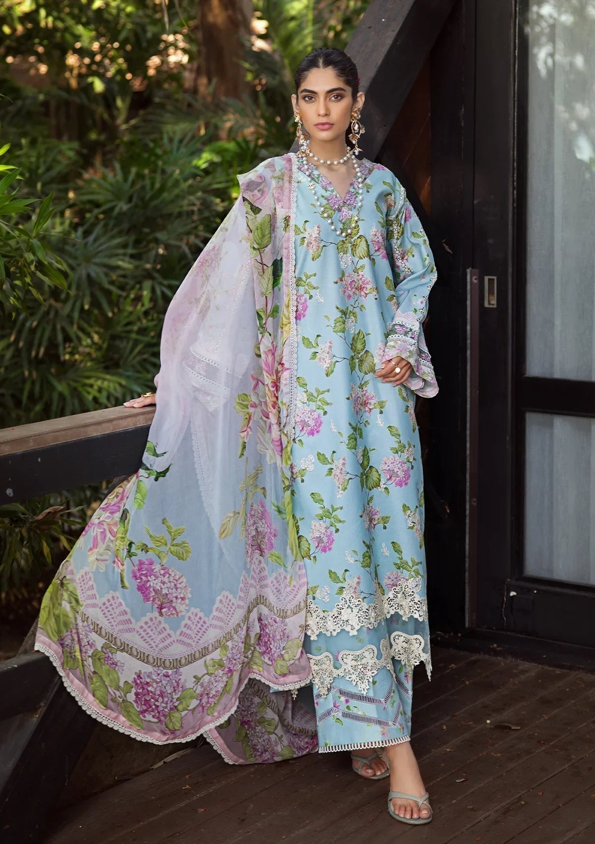 ELAF Signature Embroidered Lawn 3Pc Suit ESL-05A STARLIT HARMONY - House Of Hania