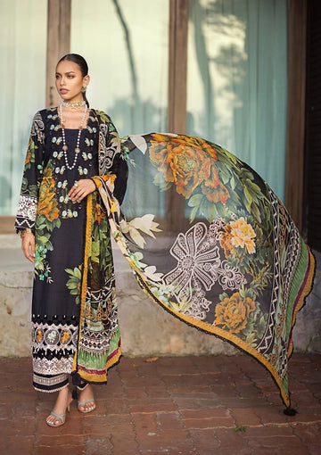 ELAF Signature Embroidered Lawn 3Pc Suit ESL-08B NIGHTFALL - House Of Hania