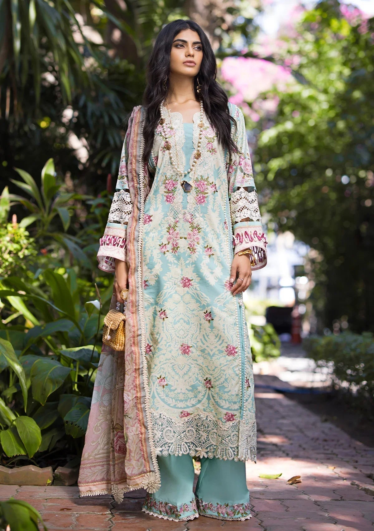 ELAF Signature Embroidered Lawn Unstitched 3Pc Suit ESL-02B PEARLY ESSENCE - House Of Hania