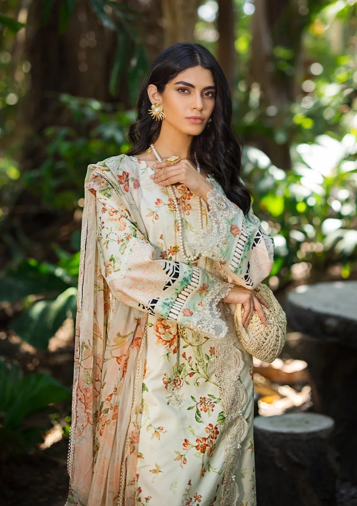 ELAF Signature Embroidered Lawn Unstitched 3Pc Suit ESL-03A ANGELS BREATH - House Of Hania
