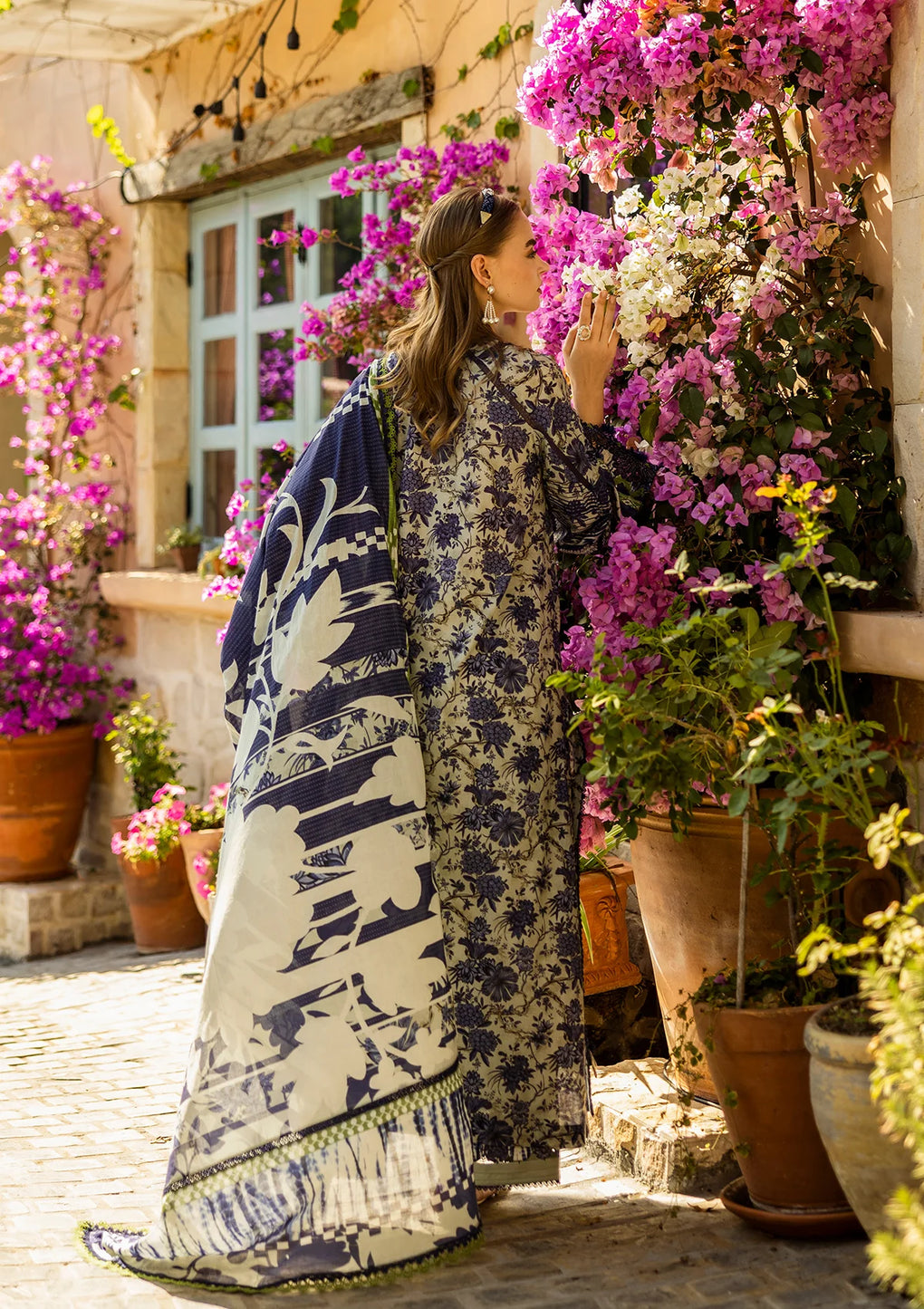 Elaf Premium | Print Chikankari 25 | ELK-01A BLUE BLOSSOM - House Of Hania