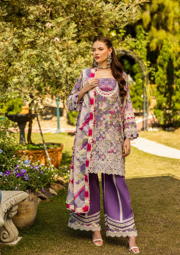 Elaf Premium | Print Chikankari 25 | ELK-02A PERIWINKLE - House Of Hania