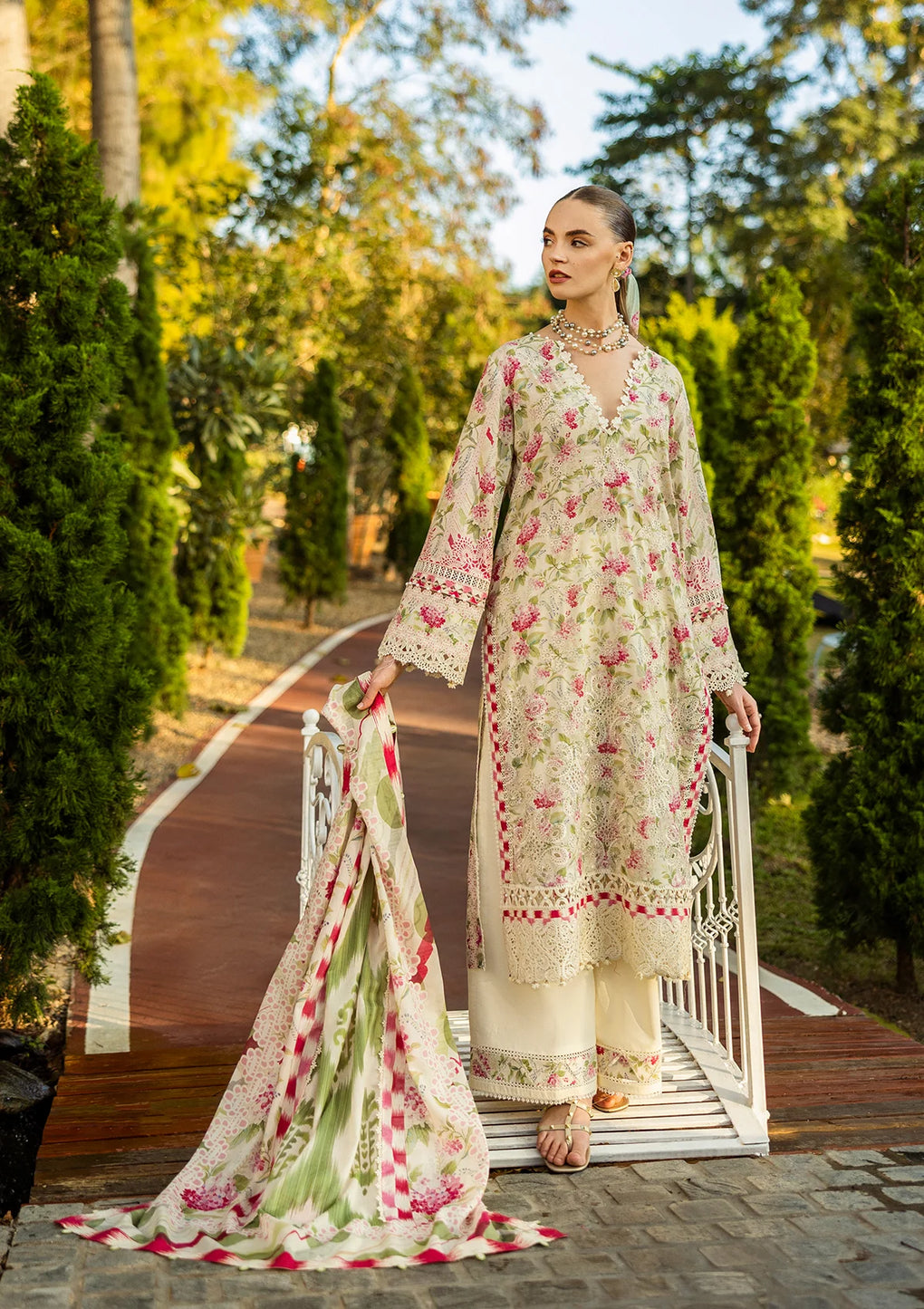 Elaf Premium | Print Chikankari 25 | ELK-02B SWEET GREENS - House Of Hania