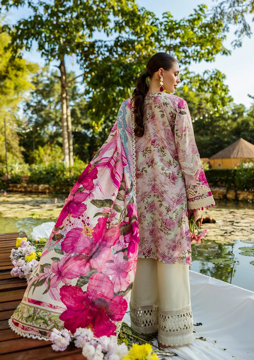 Elaf Premium | Print Chikankari 25 | ELK-06B ROSES & WHITES - House Of Hania