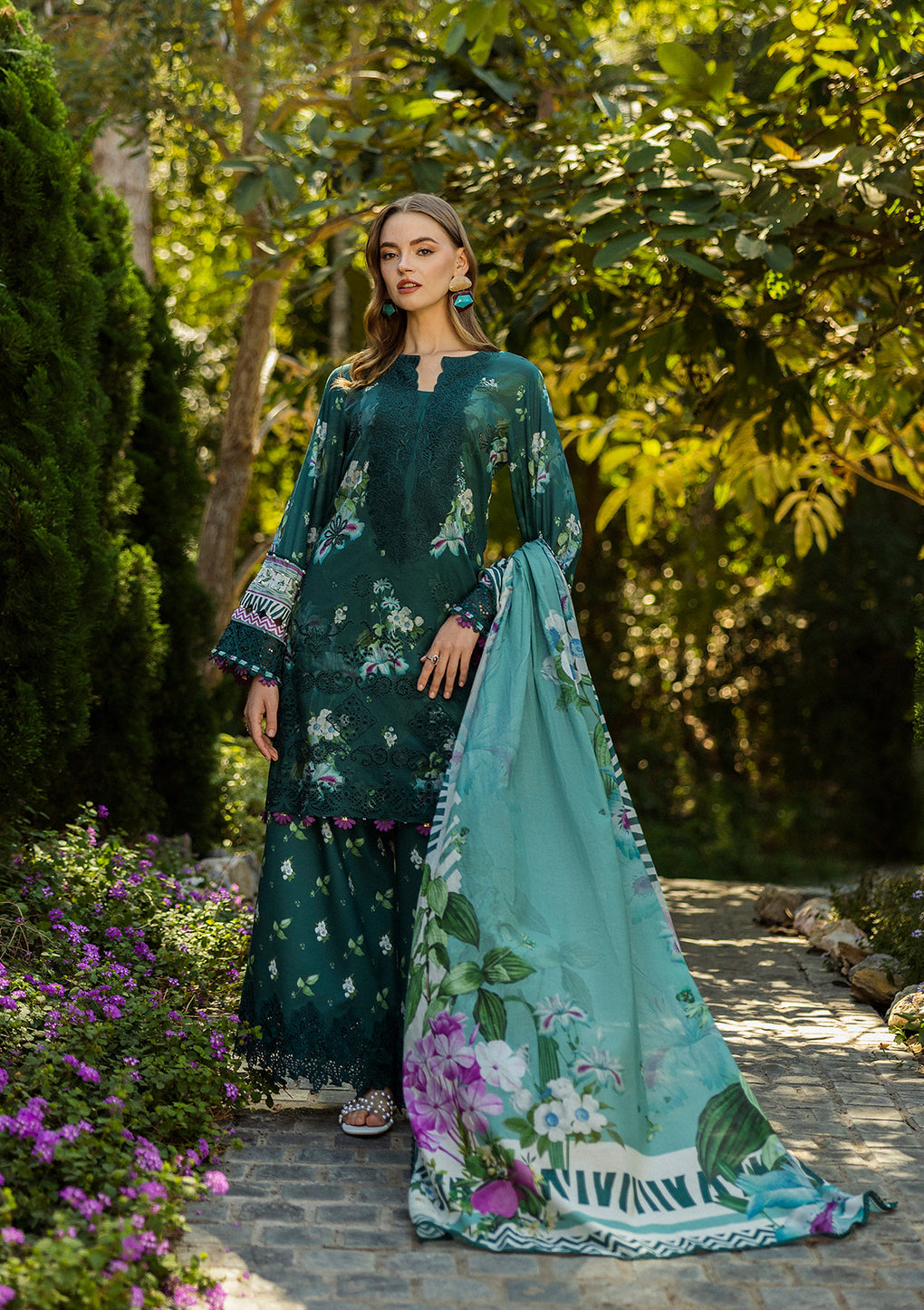 Elaf Premium | Print Chikankari 25 | ELK-07B JADE EMBRACE - House Of Hania