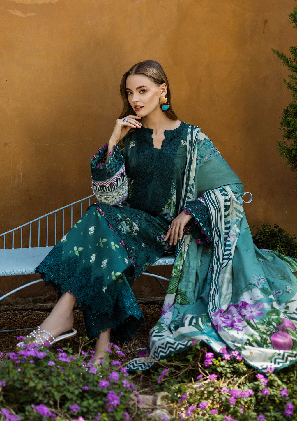 Elaf Premium | Print Chikankari 25 | ELK-07B JADE EMBRACE - House Of Hania