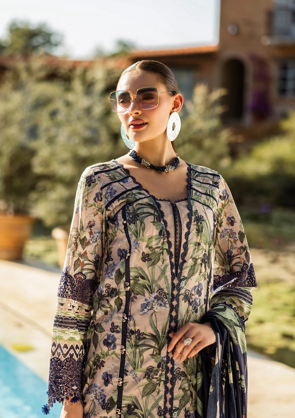 Elaf Premium | Print Chikankari 25 | ELK-08B AZZURRO - House Of Hania