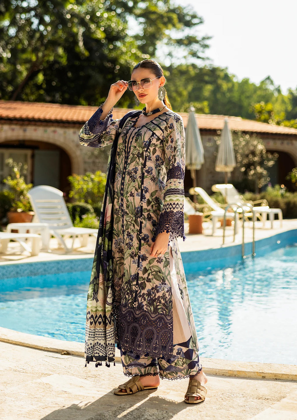 Elaf Premium | Print Chikankari 25 | ELK-08B AZZURRO - House Of Hania