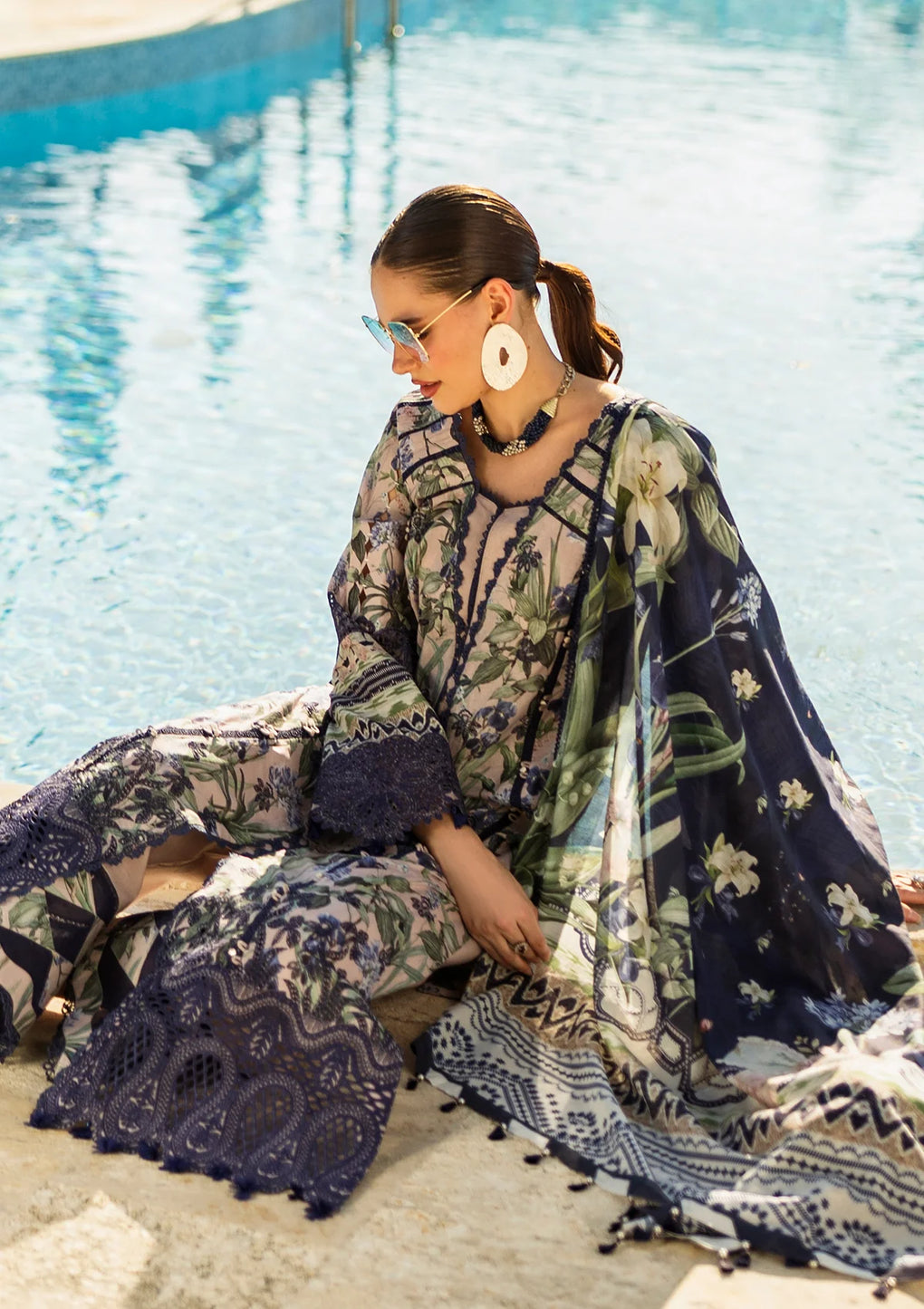 Elaf Premium | Print Chikankari 25 | ELK-08B AZZURRO - House Of Hania