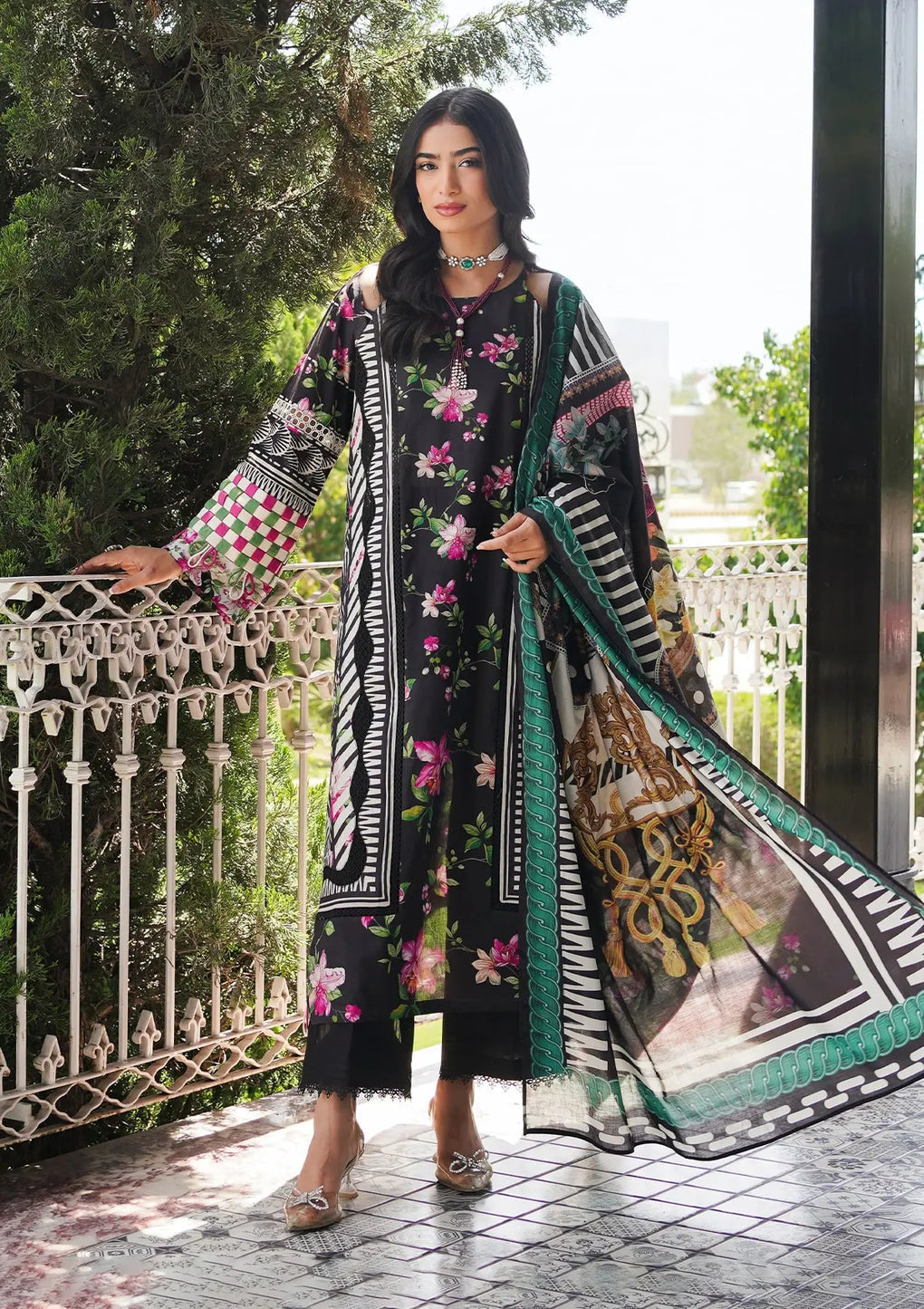 Elaf Premium | Printed Collection 24 | EEP-02A - Dark Floral - House Of Hania