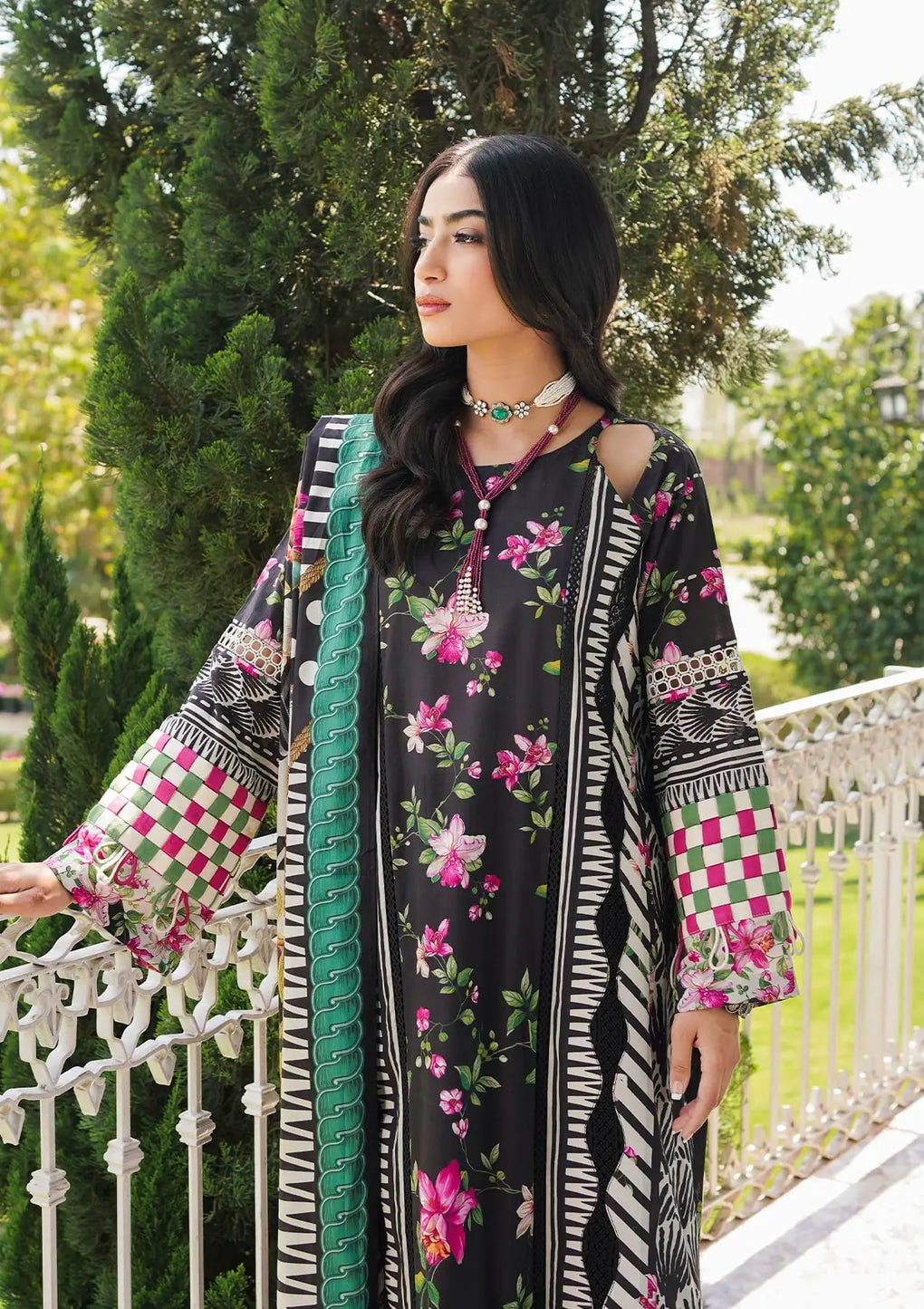 Elaf Premium | Printed Collection 24 | EEP-02A - Dark Floral - House Of Hania